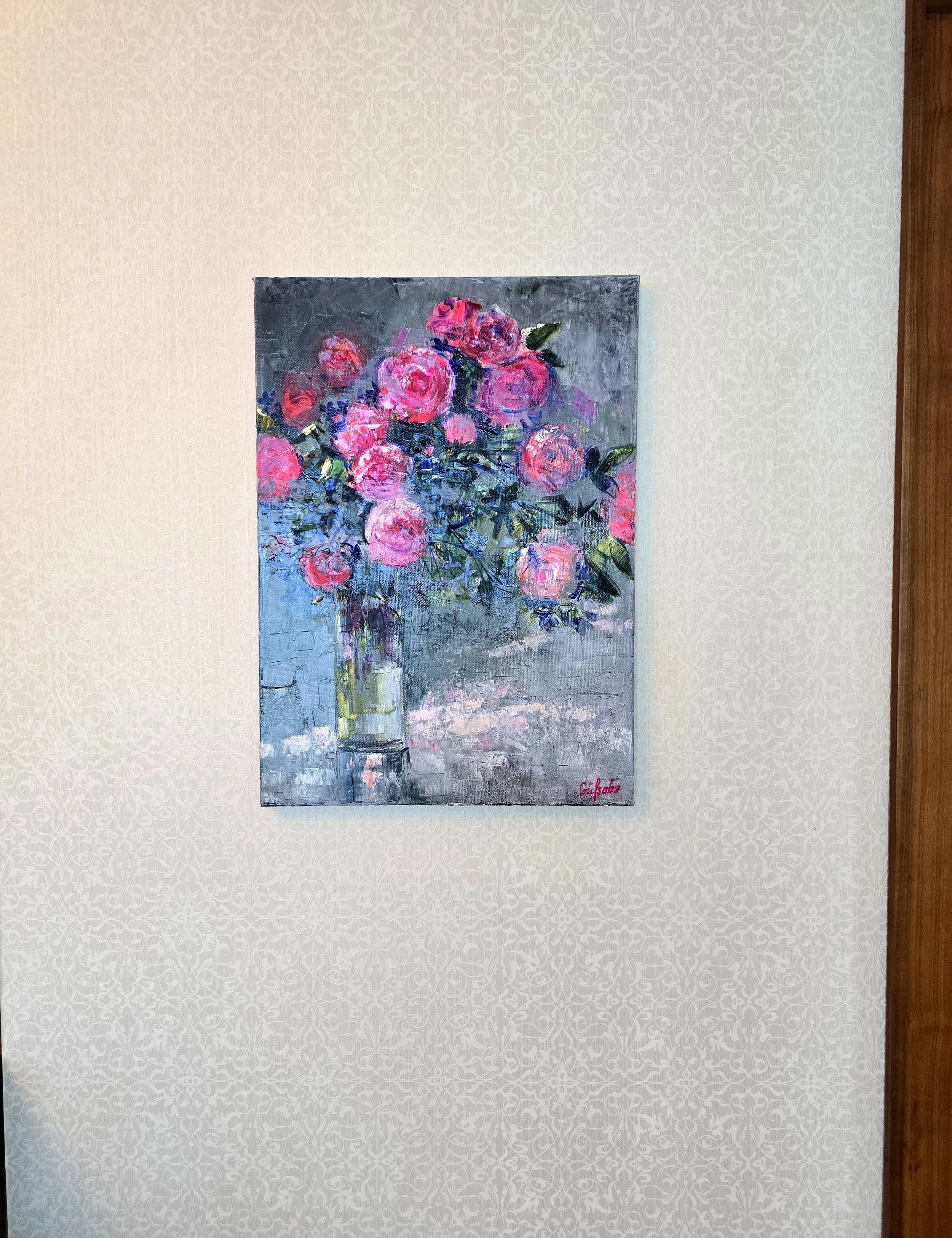 energy of roses abstract oil painting impressionist floral art red pink roses textured