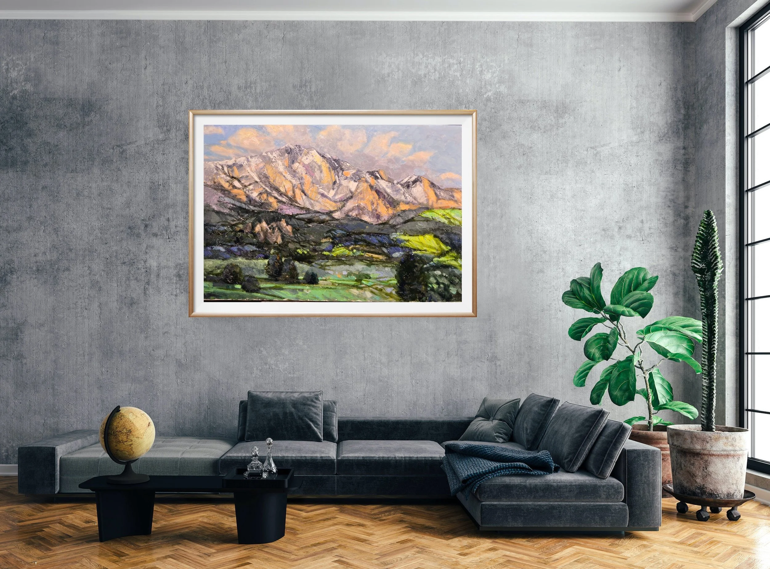 Golden Peaks abstract oil painting gold tones textured contemporary art