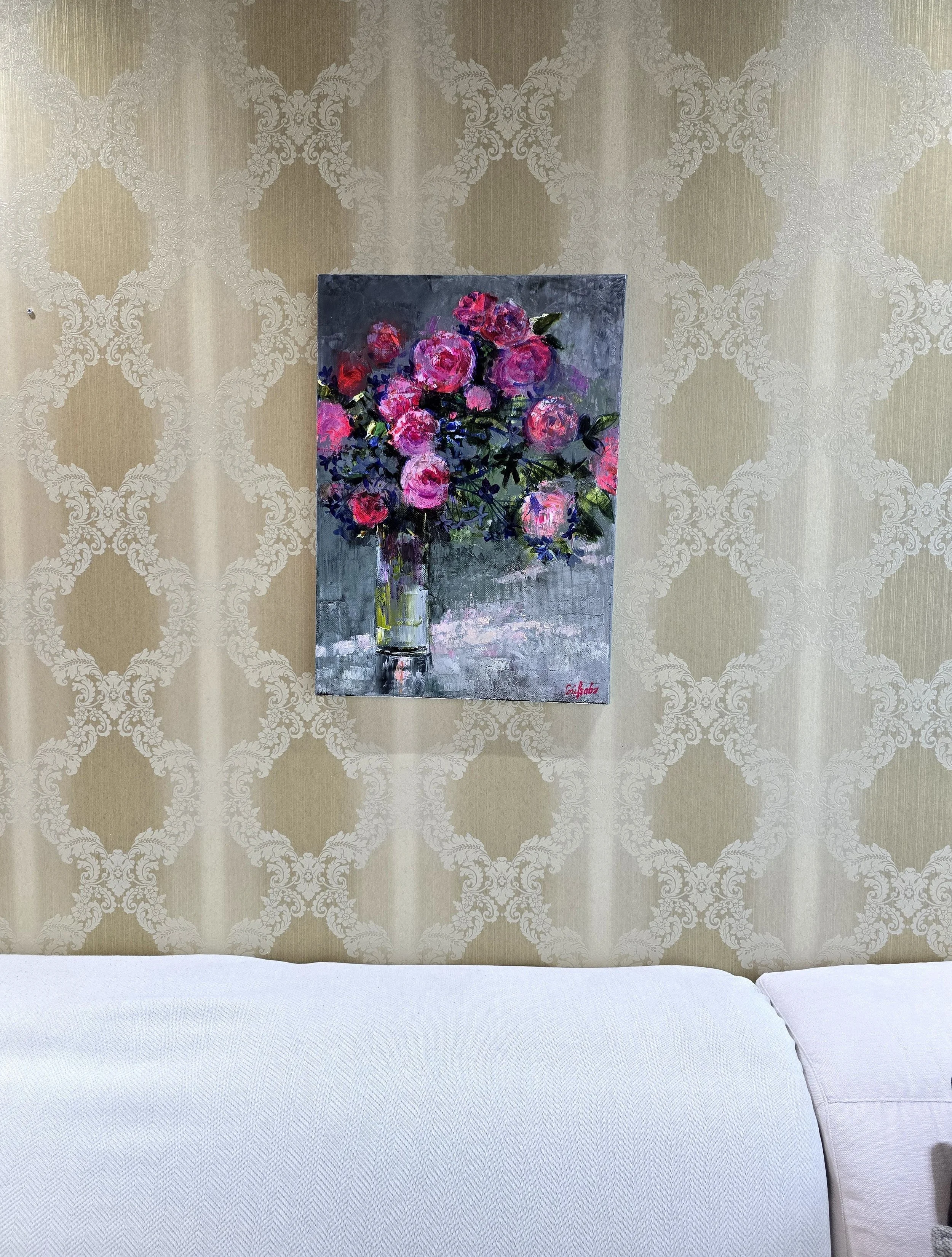 energy of roses abstract oil painting impressionist floral art red pink roses textured