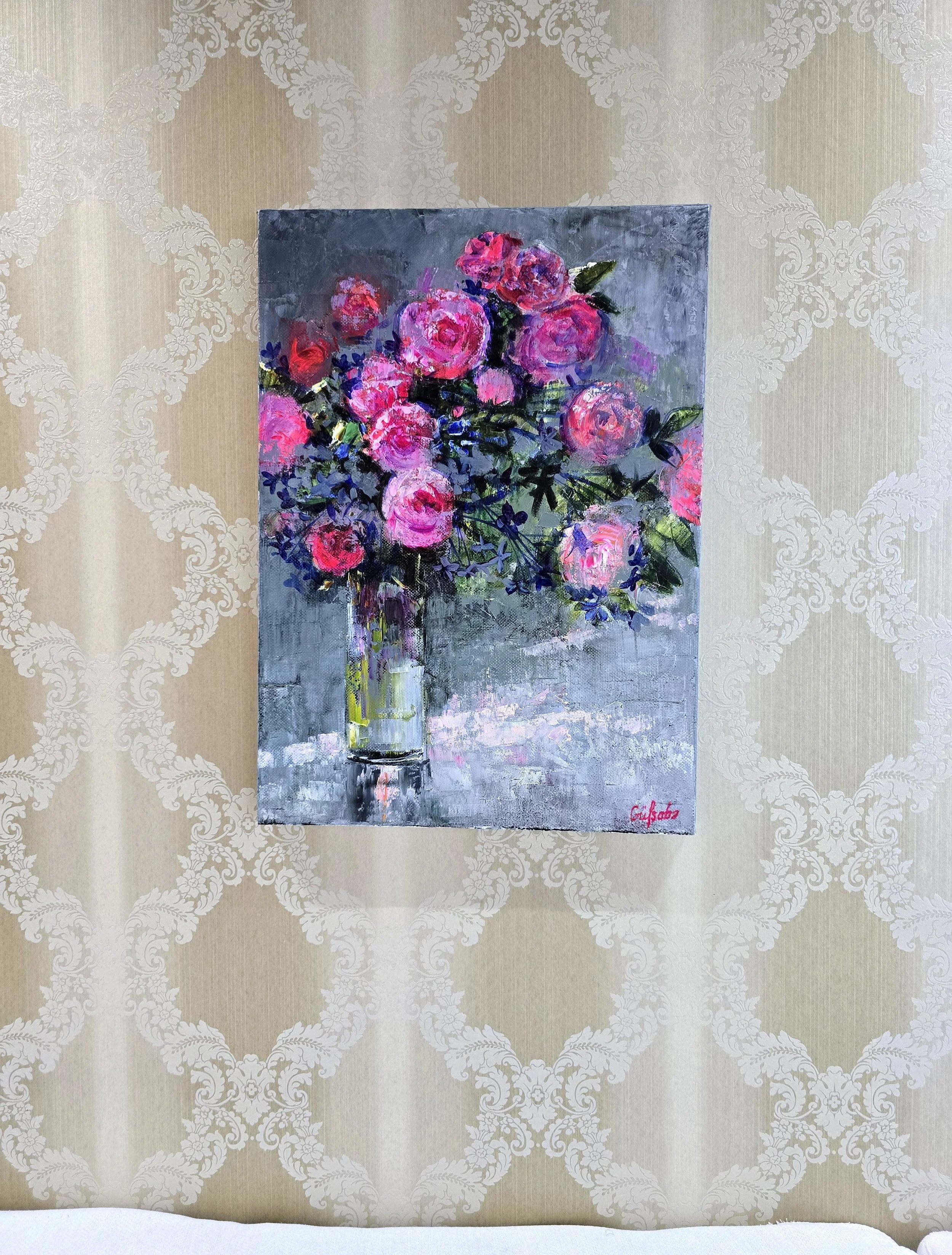 energy of roses abstract oil painting impressionist floral art red pink roses textured