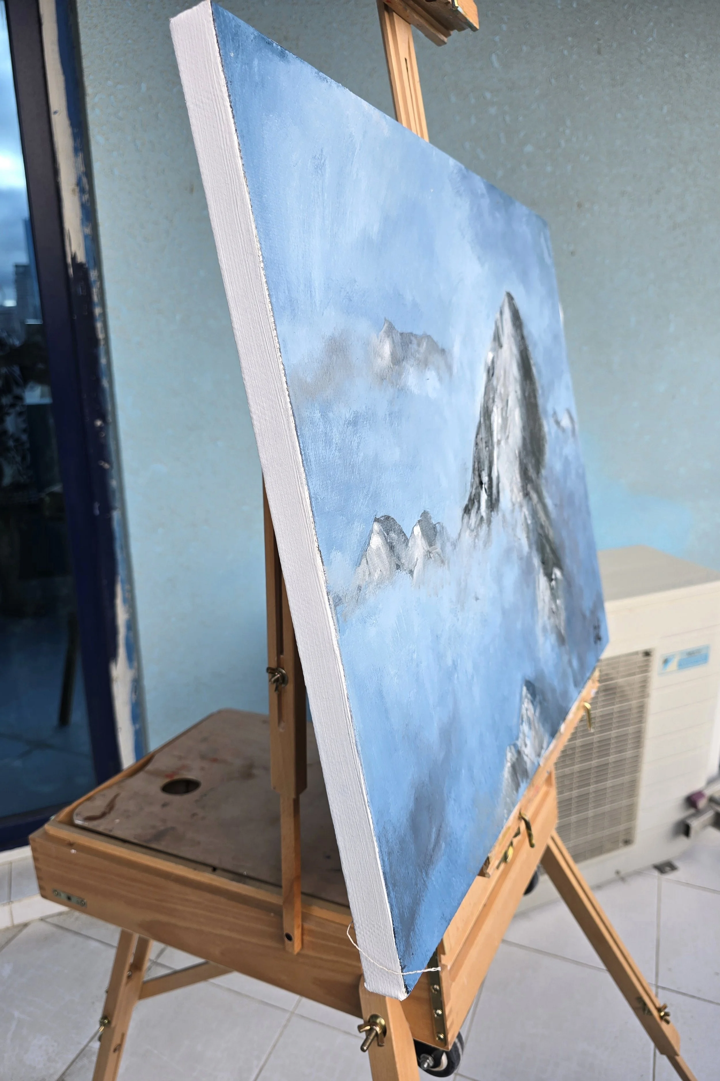 Above the Clouds impressionist oil painting sky blue white clouds contemporary art side view