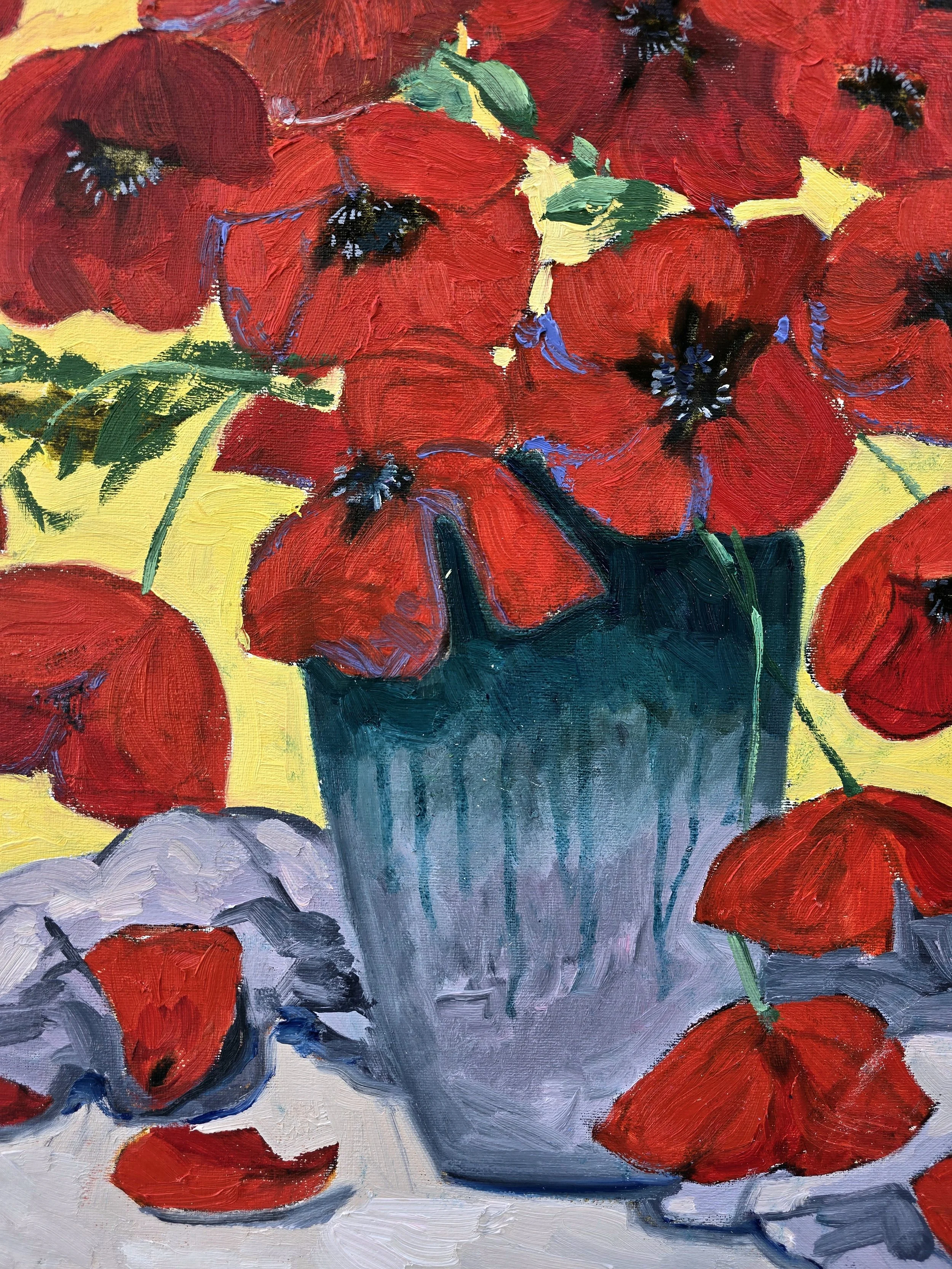 red poppies oil painting floral impressionist art bright red flowers yellow red tones