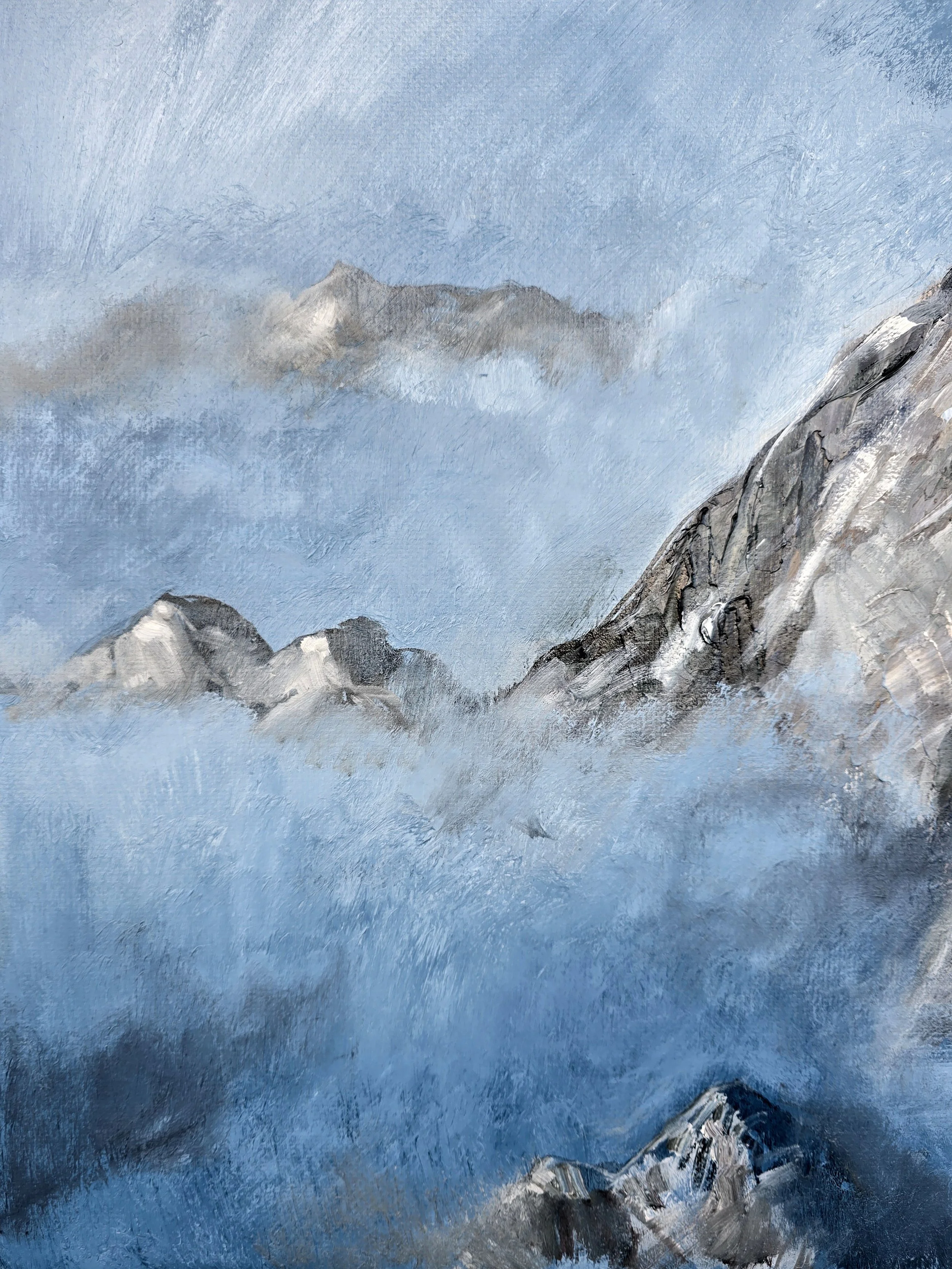 Above the Clouds impressionist oil painting sky blue white clouds contemporary art close up view