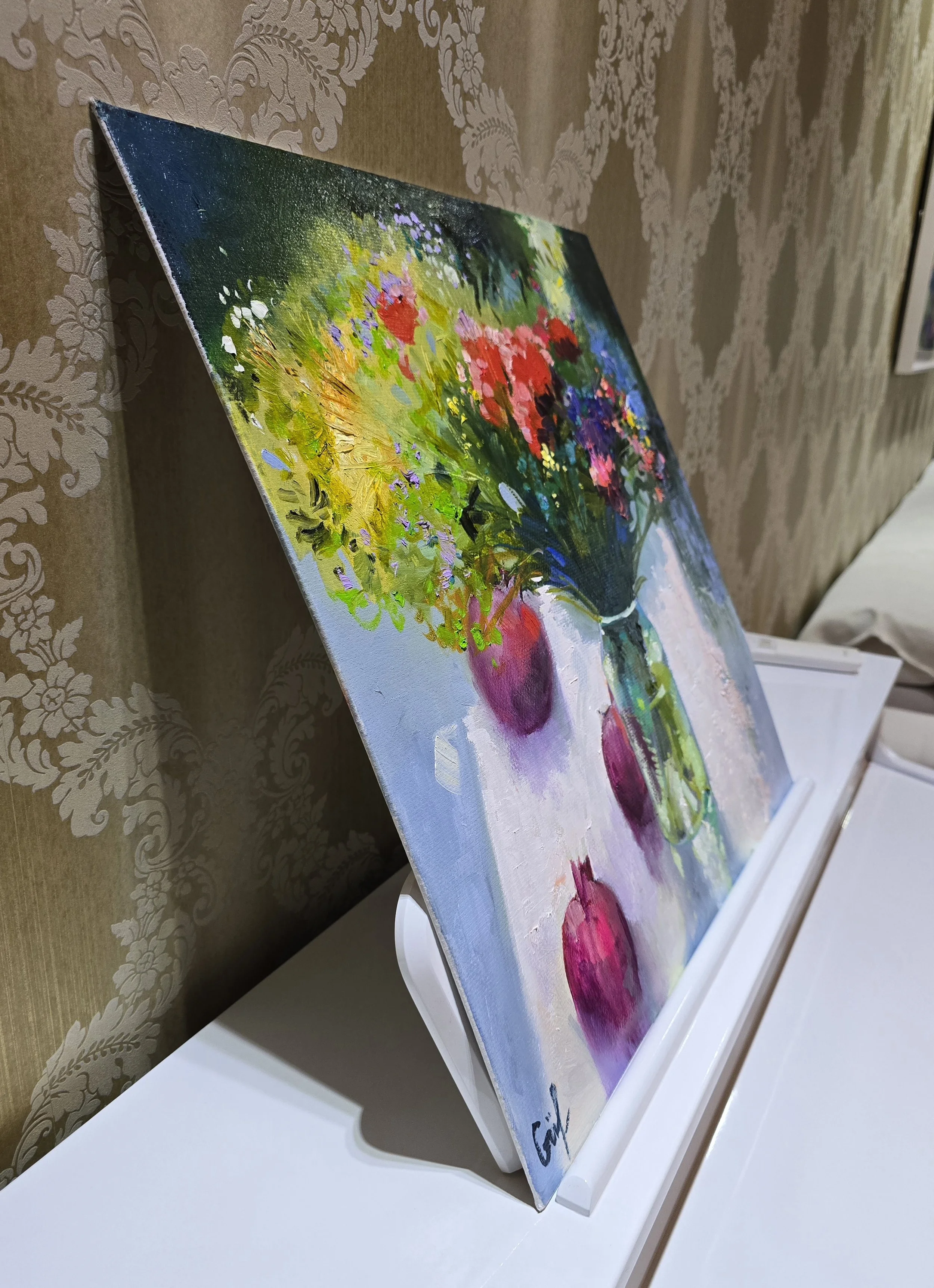 garden in glass still life oil painting flowers in vase impressionist art