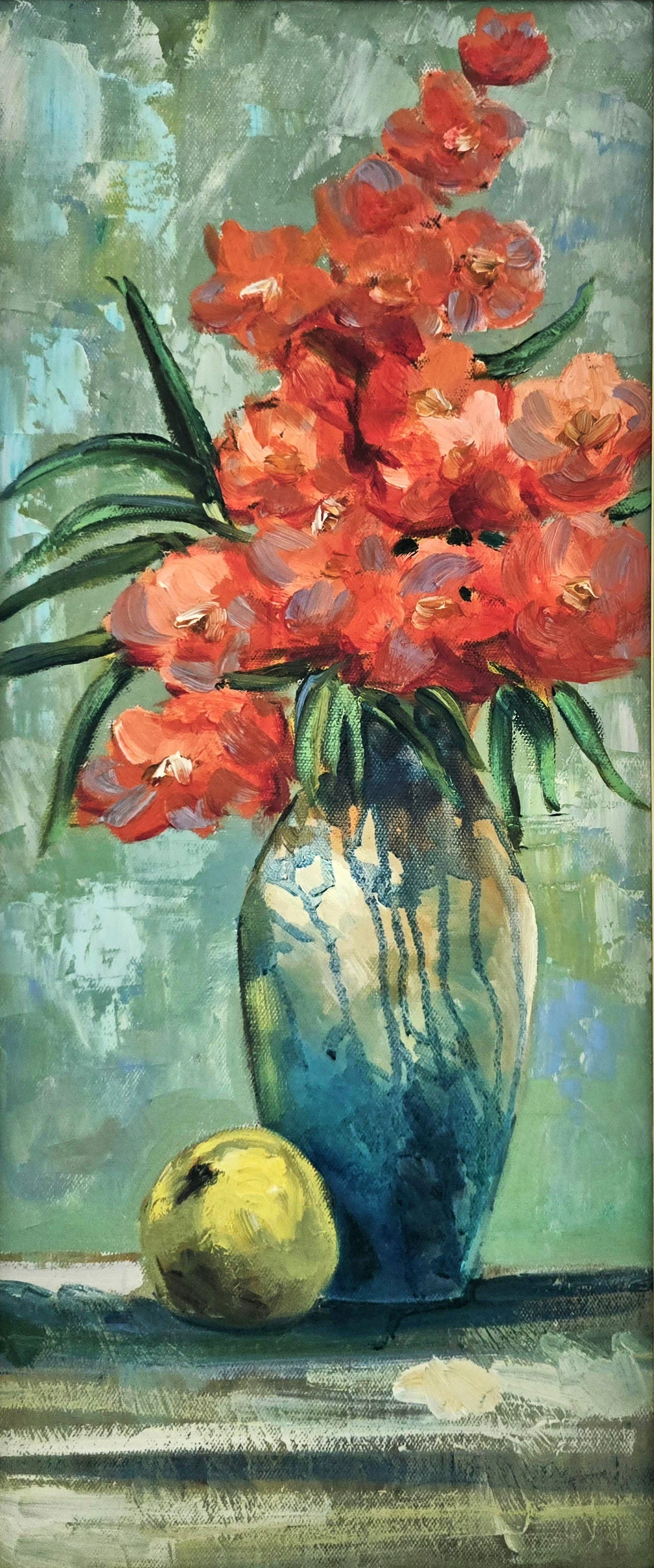 Lush Harmony impressionist oil painting flowers orchid art close up details