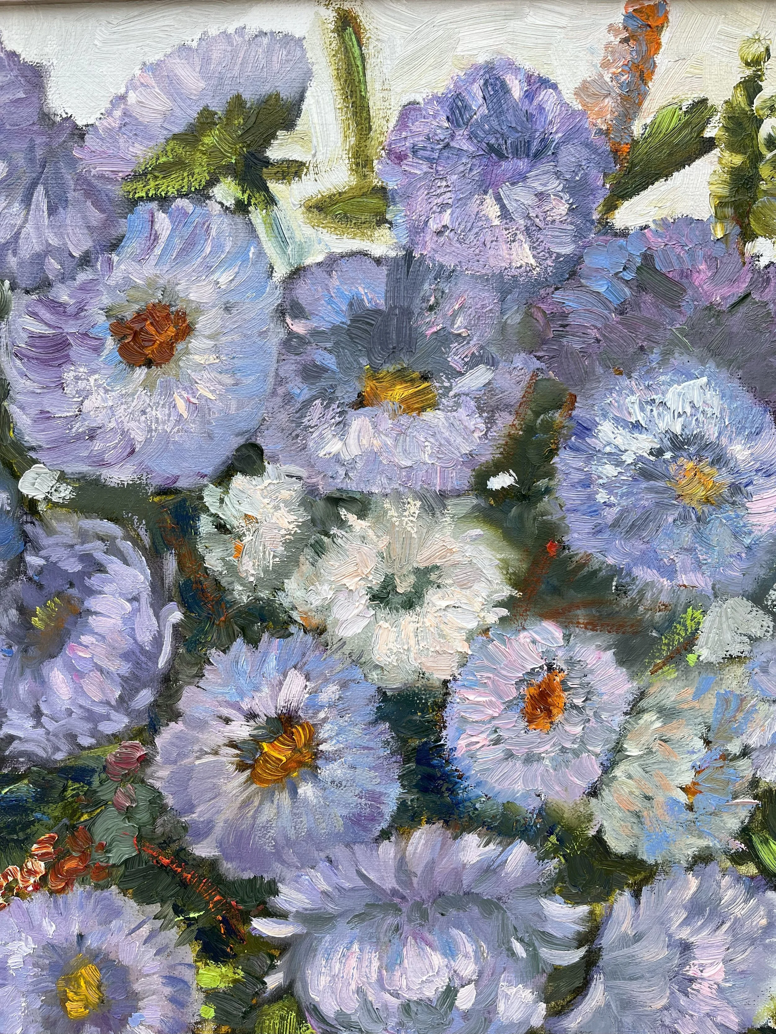 lavender flowers oil painting violet floral impressionist art calming tones
