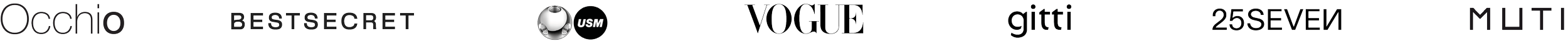 Logobanner mit Markenlogos Occhio, BestSecret, USM Haller, Vogue, gitti, 25Seven und Muti – Kunden einer Creative Agency für Branding, Fashion und Social Media Content in München