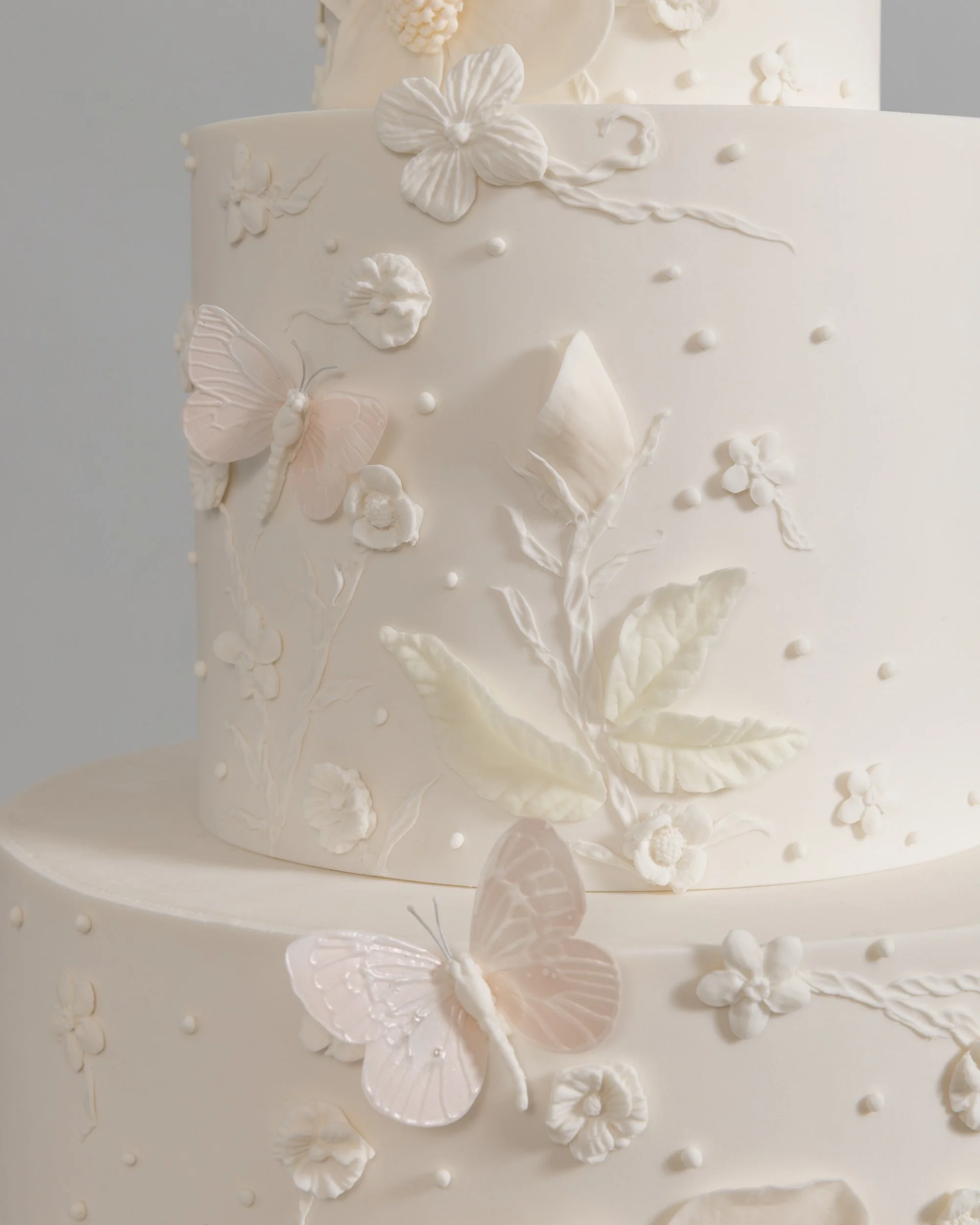 Detail of Butterflies and Flowers on Wedding Cake