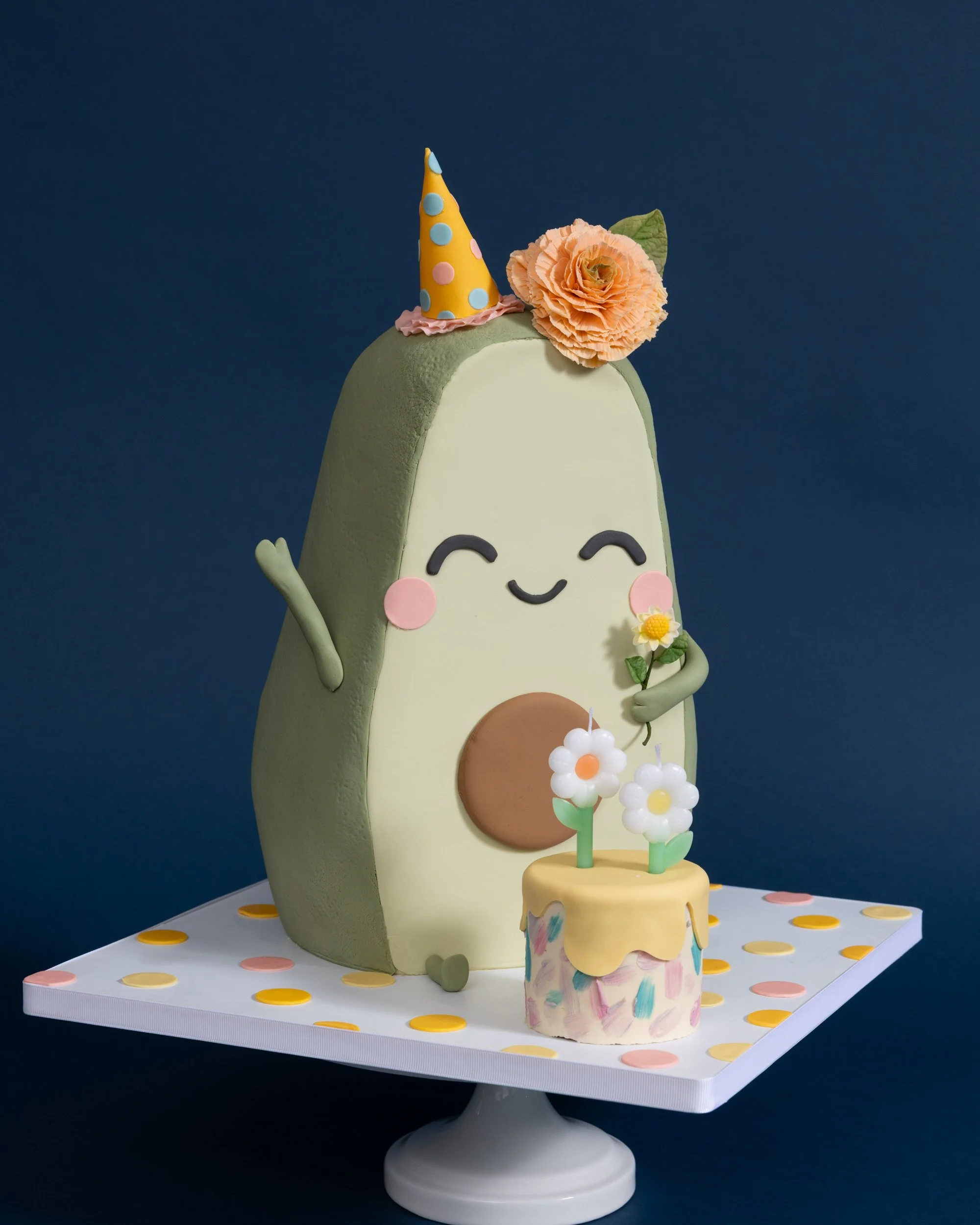 Avocado shaped kawaii birthday cake