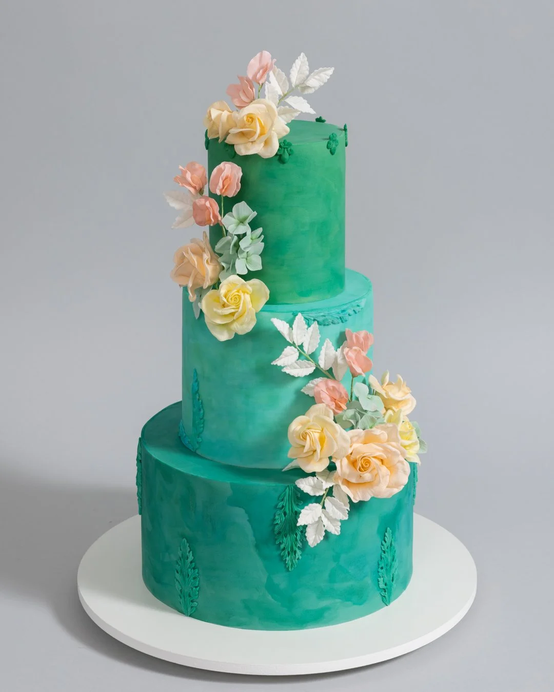 Green Wedding Cake with Cascading Sugar Flowers New York