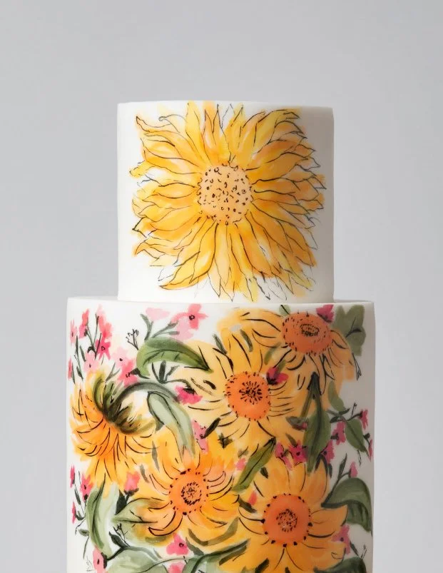 Vera Neumann inspired sunflowers hand painted cake