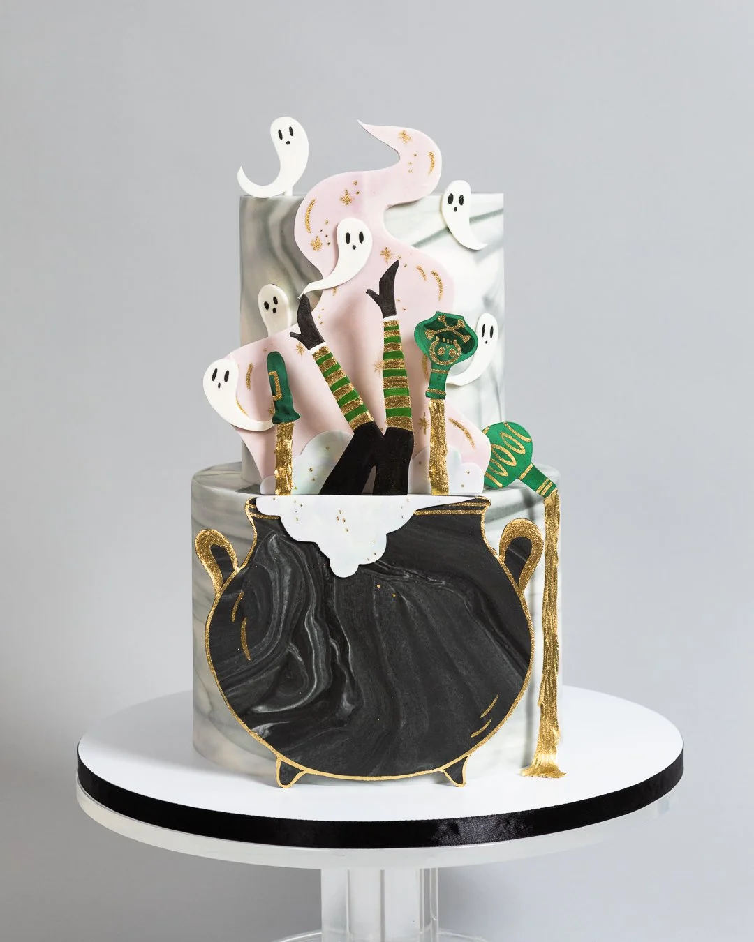 Halloween cake witch in cauldron Paperless Post ghosts potions