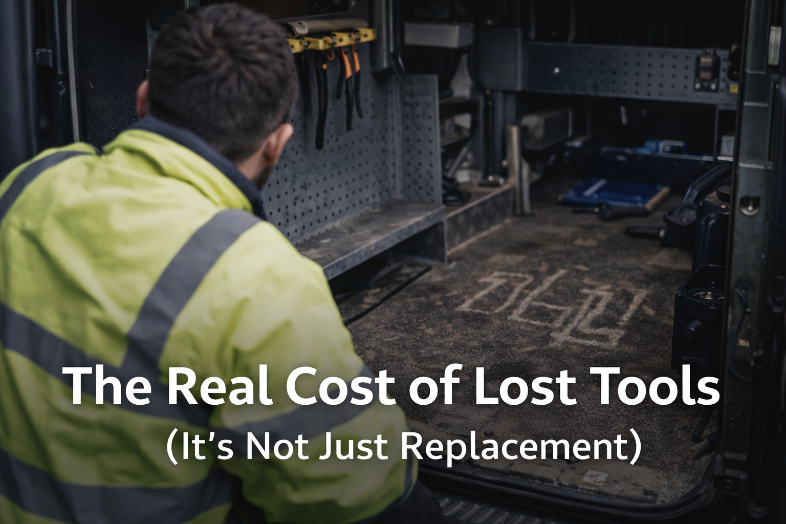 Tradesperson looking into an empty van where tools are missing, highlighting the real cost of lost tools and impact on productivity