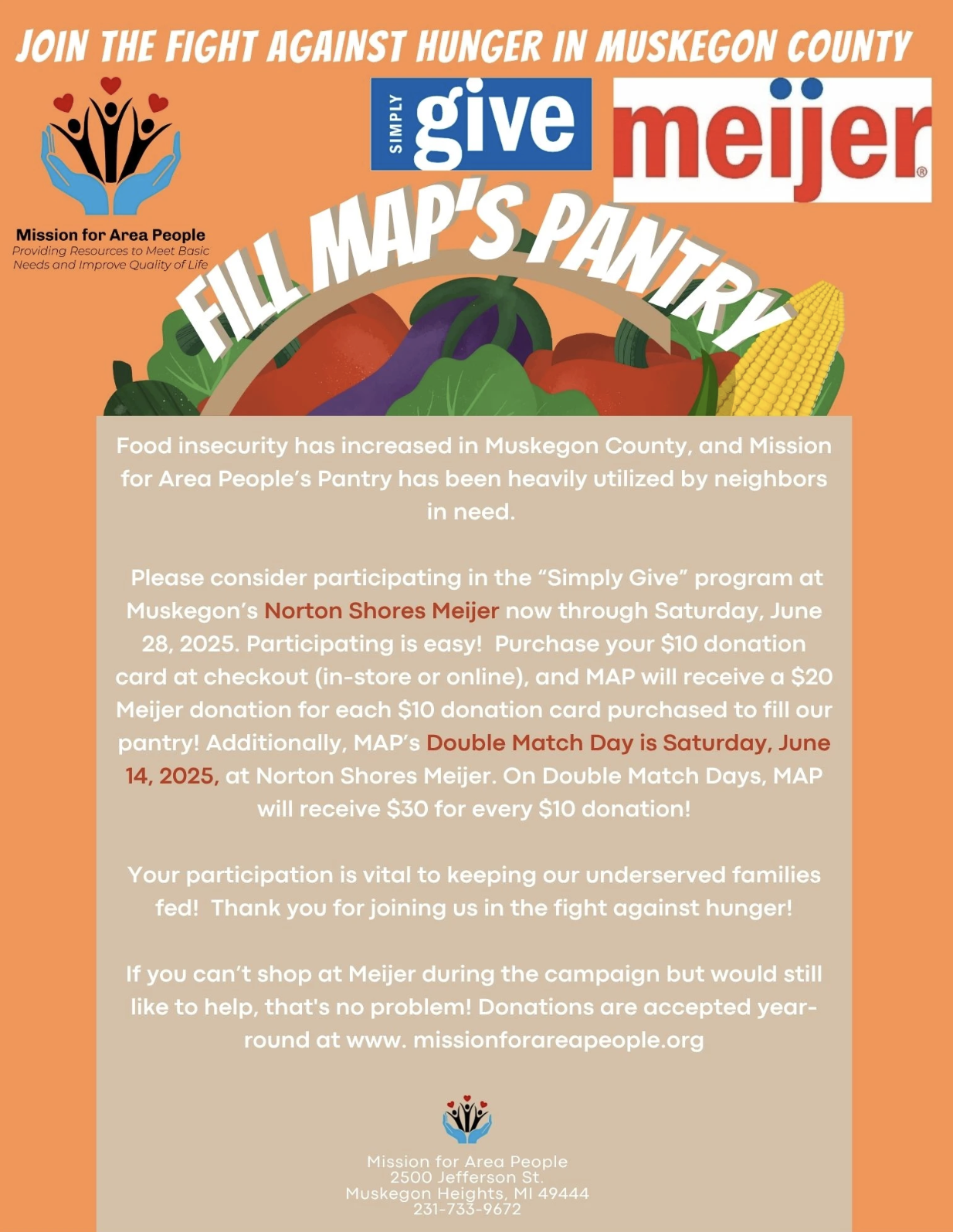 MAP &amp; Meijer Simply Give Save the Date - Saturday, June 14th