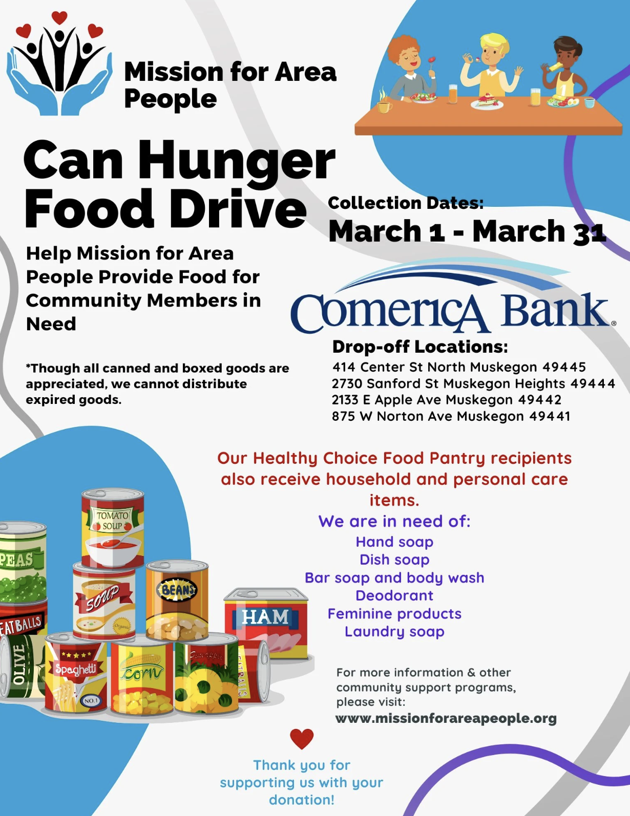 Introducing MAP &amp; Comerica Bank's "Can Hunger Food Drive" for the Month of March