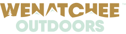 Wenatchee Outdoors logo with bold text in black, light blue, and mint green colors.