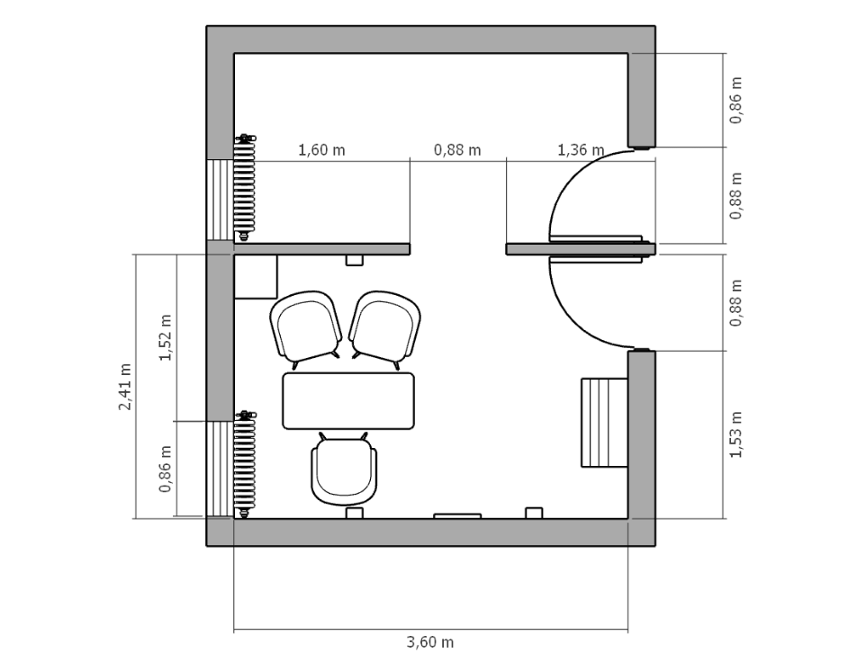 Plan 2D coté de l'espace de vente bijoux avec implantation table d'essayage - Paris 1er.