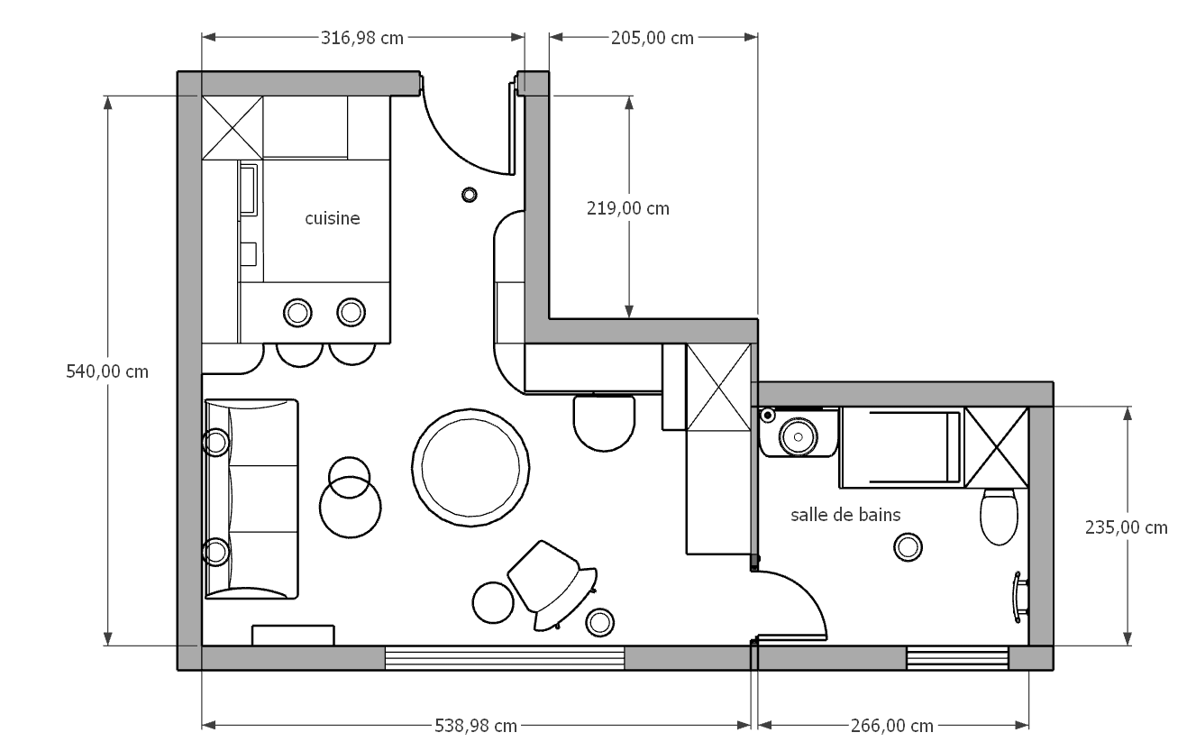 Plan décoratrice d'intérieur pour l'aménagement d'un studio à Alfortville