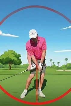Male golfer preparing to tee off on a golf course with trees and a blue sky in the background.