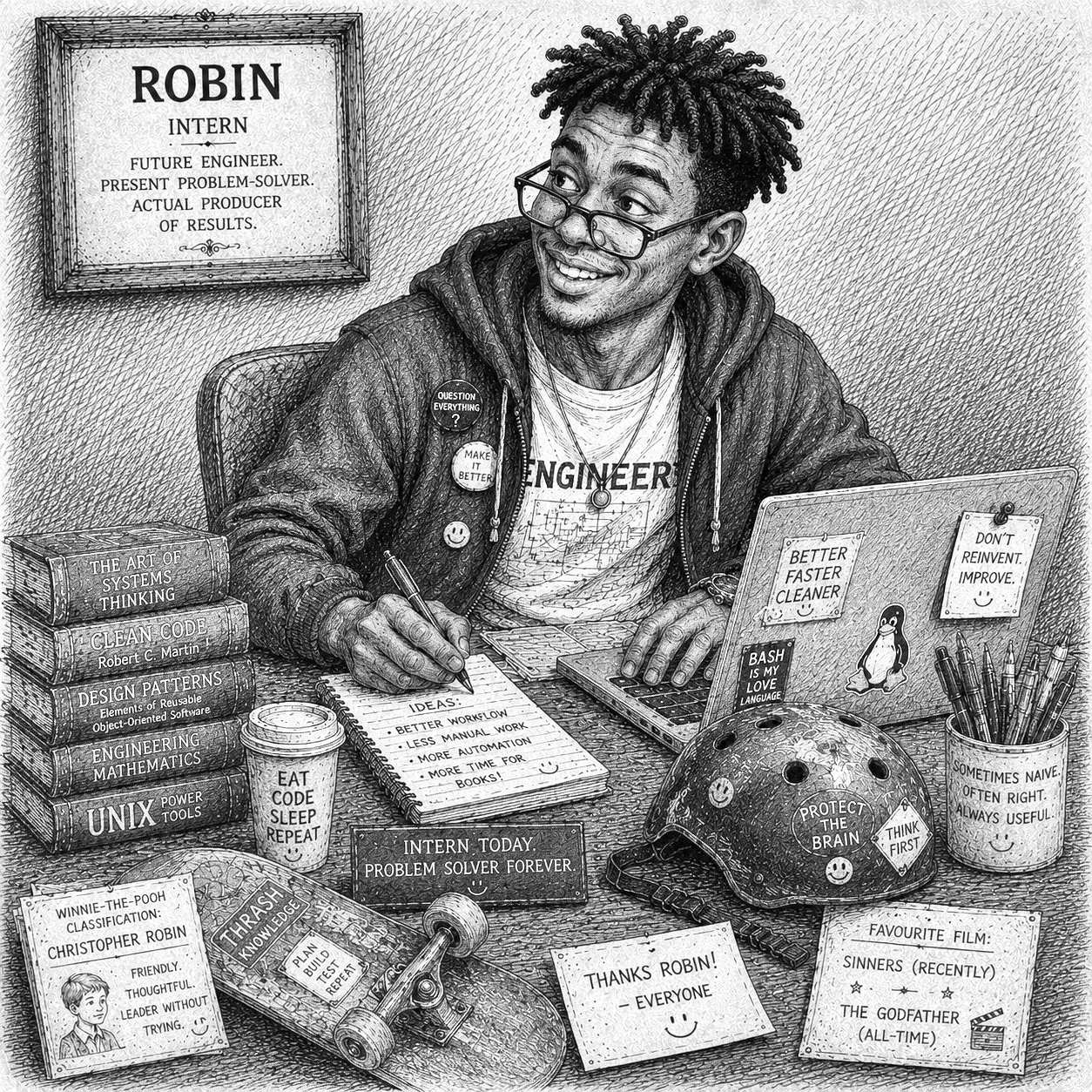 Sketch of Robin by ChatGPT