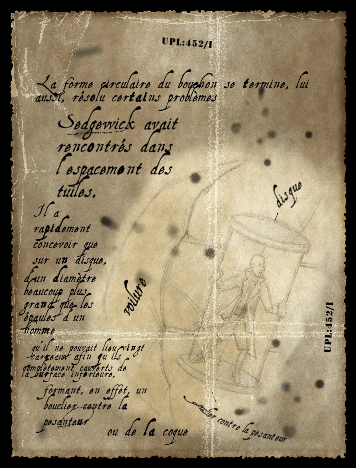 Leaf from a journal showing the image of a flying machine.