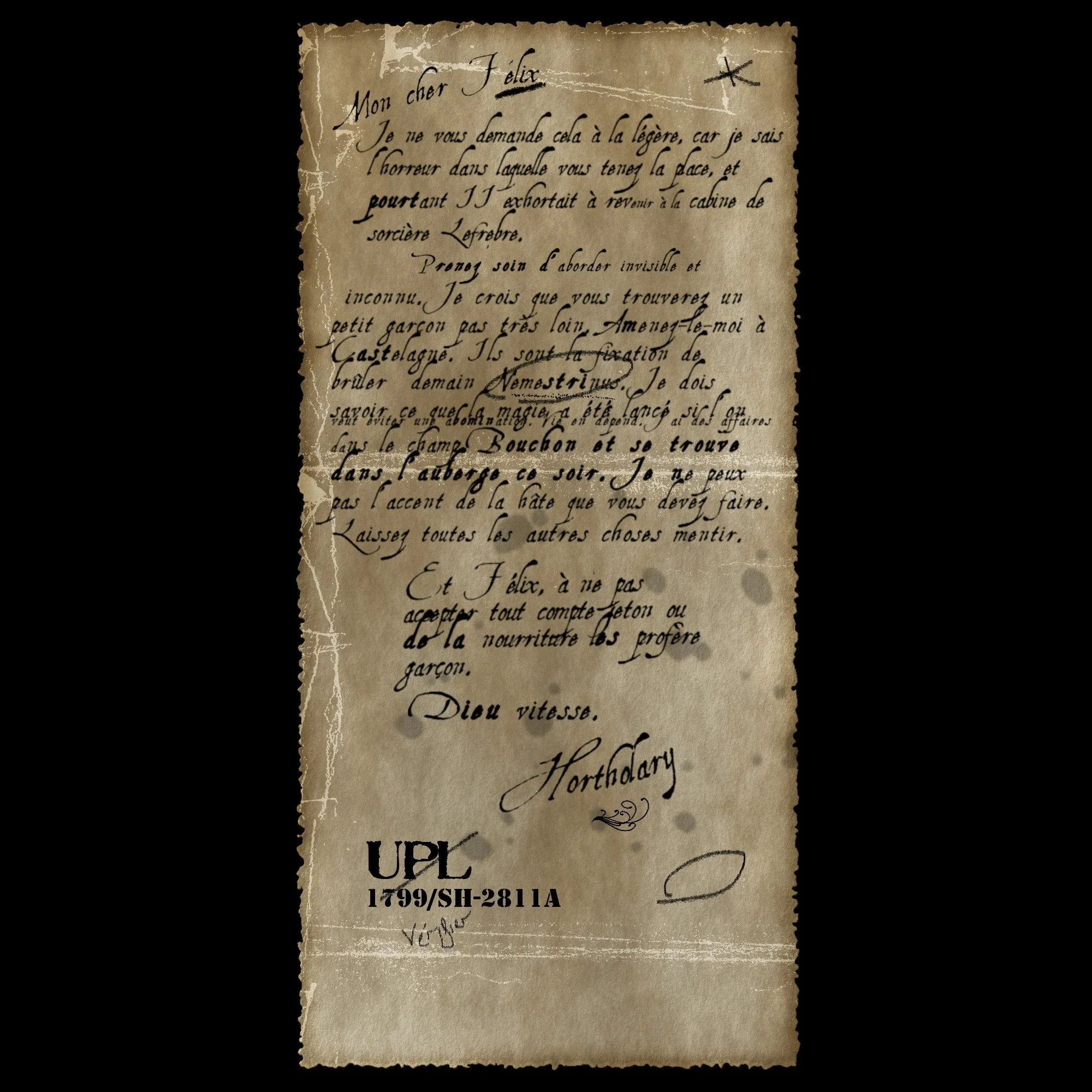 Letter from Horthólary to Felix Gélis, dated c. 28 Nov 1801. Image copyright The Tricky Genre Press (2026).