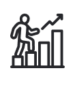 An icon of a person climbing stairs next to a bar graph with an upward arrow.