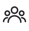 Icon of a group of three people, depicted as simple black silhouettes with circular heads and rounded shoulders.