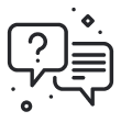 Icon of a speech bubble with a question mark inside, representing a question or chat.