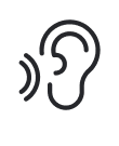 Icon of a human ear with sound waves indicating listening or hearing.