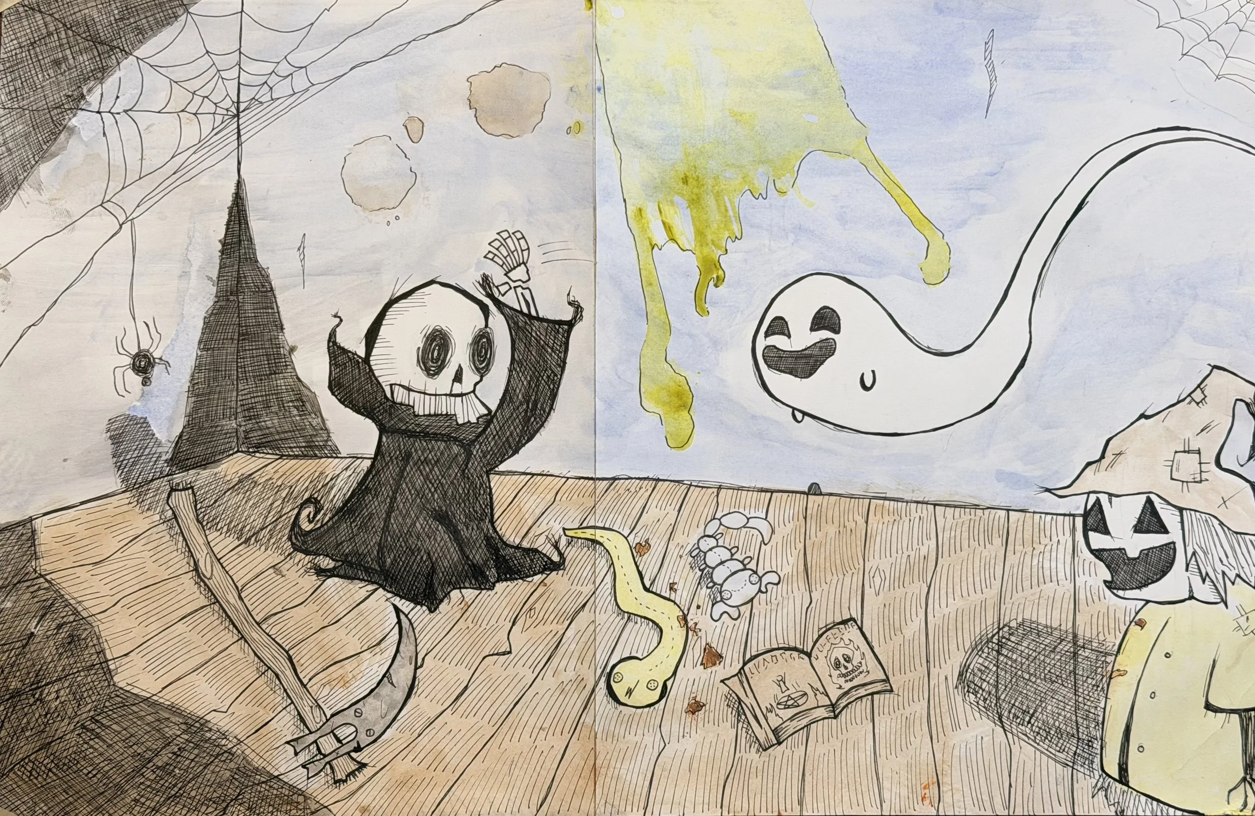 Dead Man's Party - 2025 - Ink, acrylic paint on paper