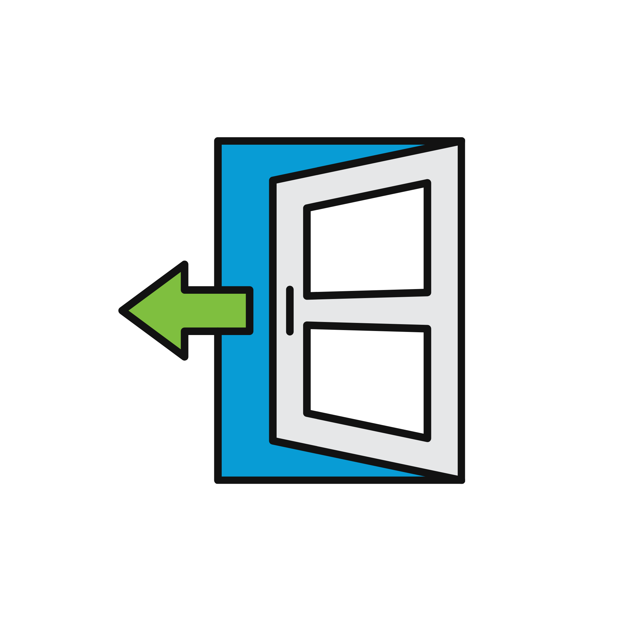 Graphic of a green arrow pointing left symbolizing an emergency escape window in Minnesota.