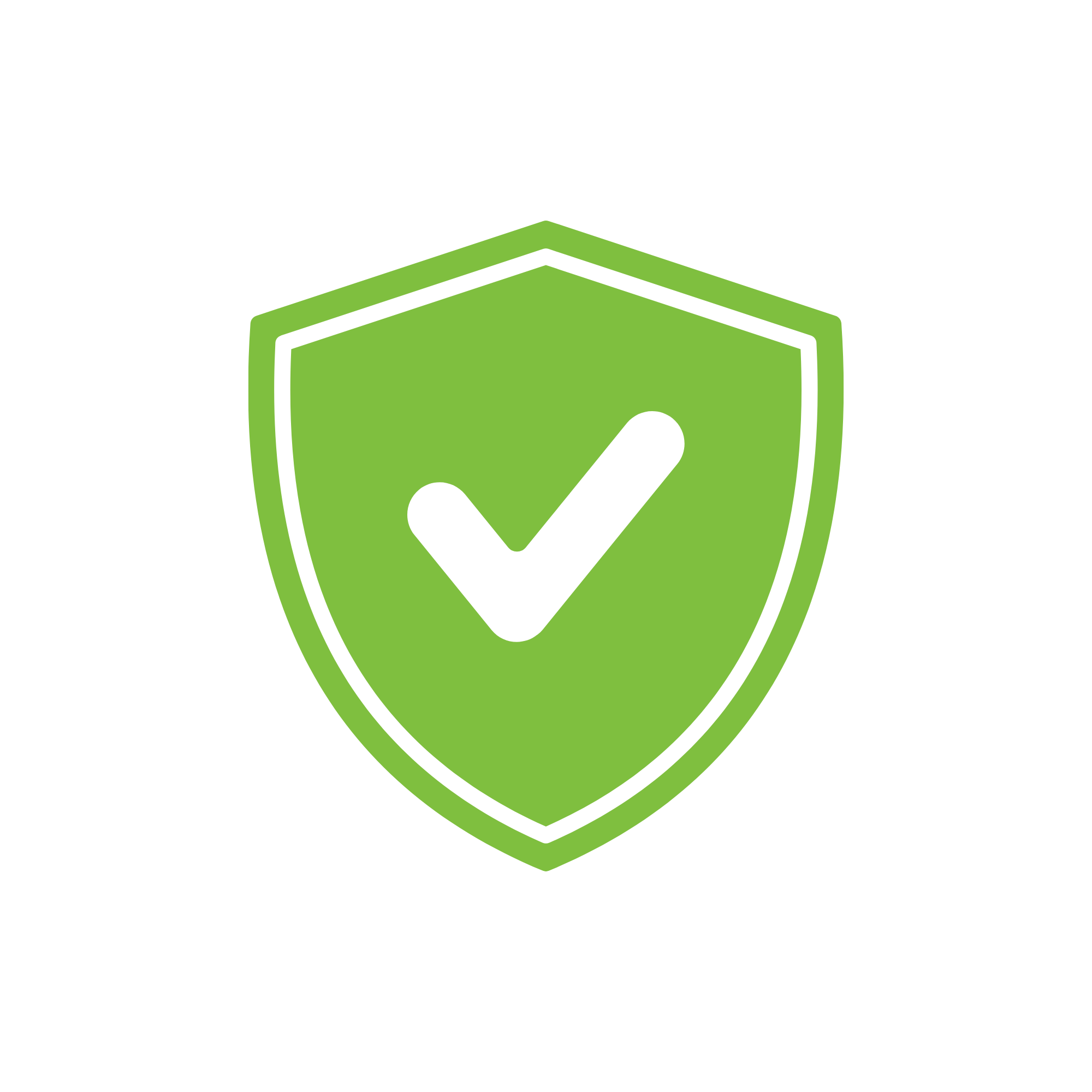 Green shield with a checkmark in the center, symbolizing security or protection.
