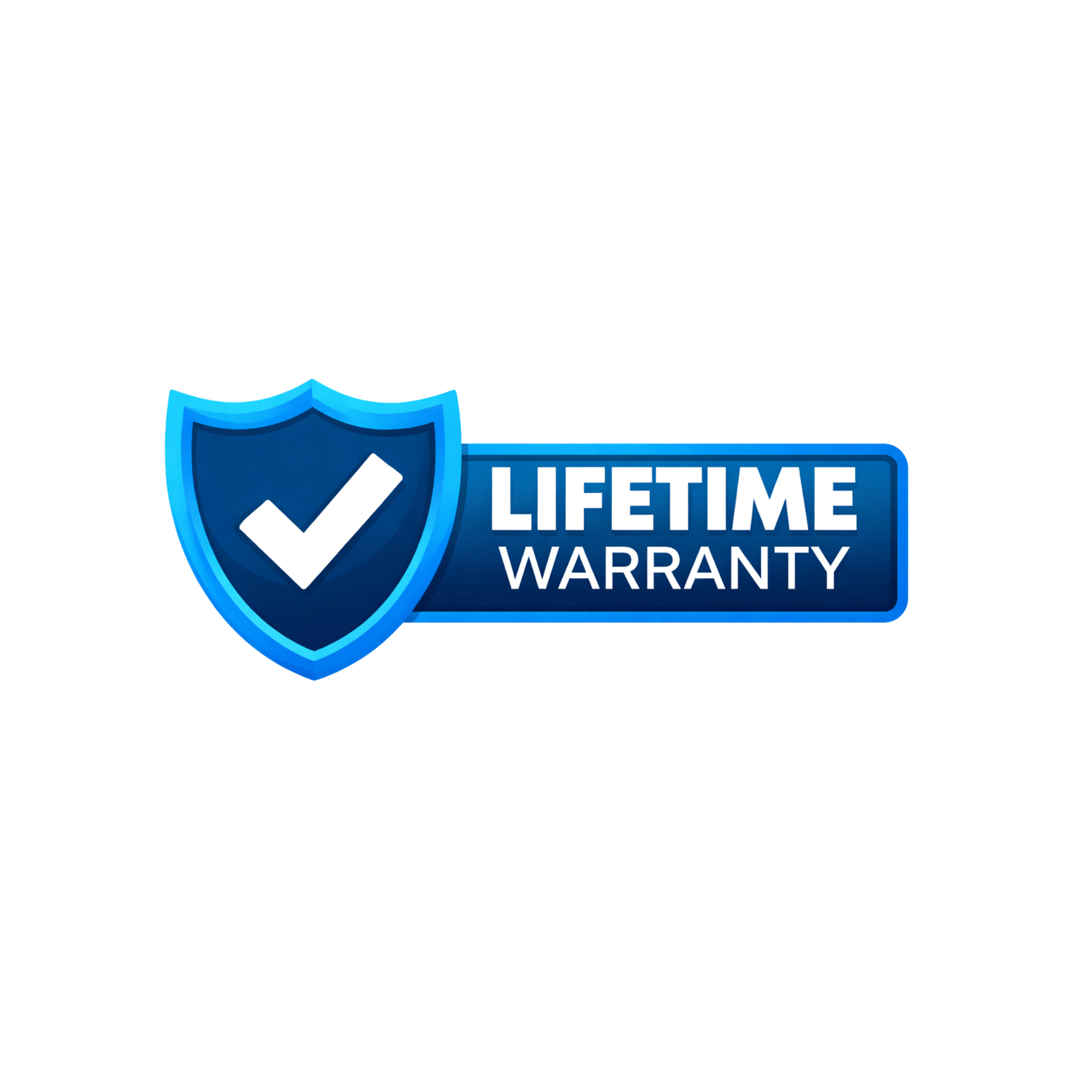 Blue shield with check mark and text that reads 'LIFETIME WARRANTY'