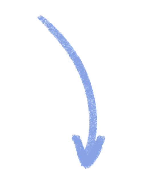 A black arrow indicating a downward direction with a thick, light blue arrow overlay pointing downward.