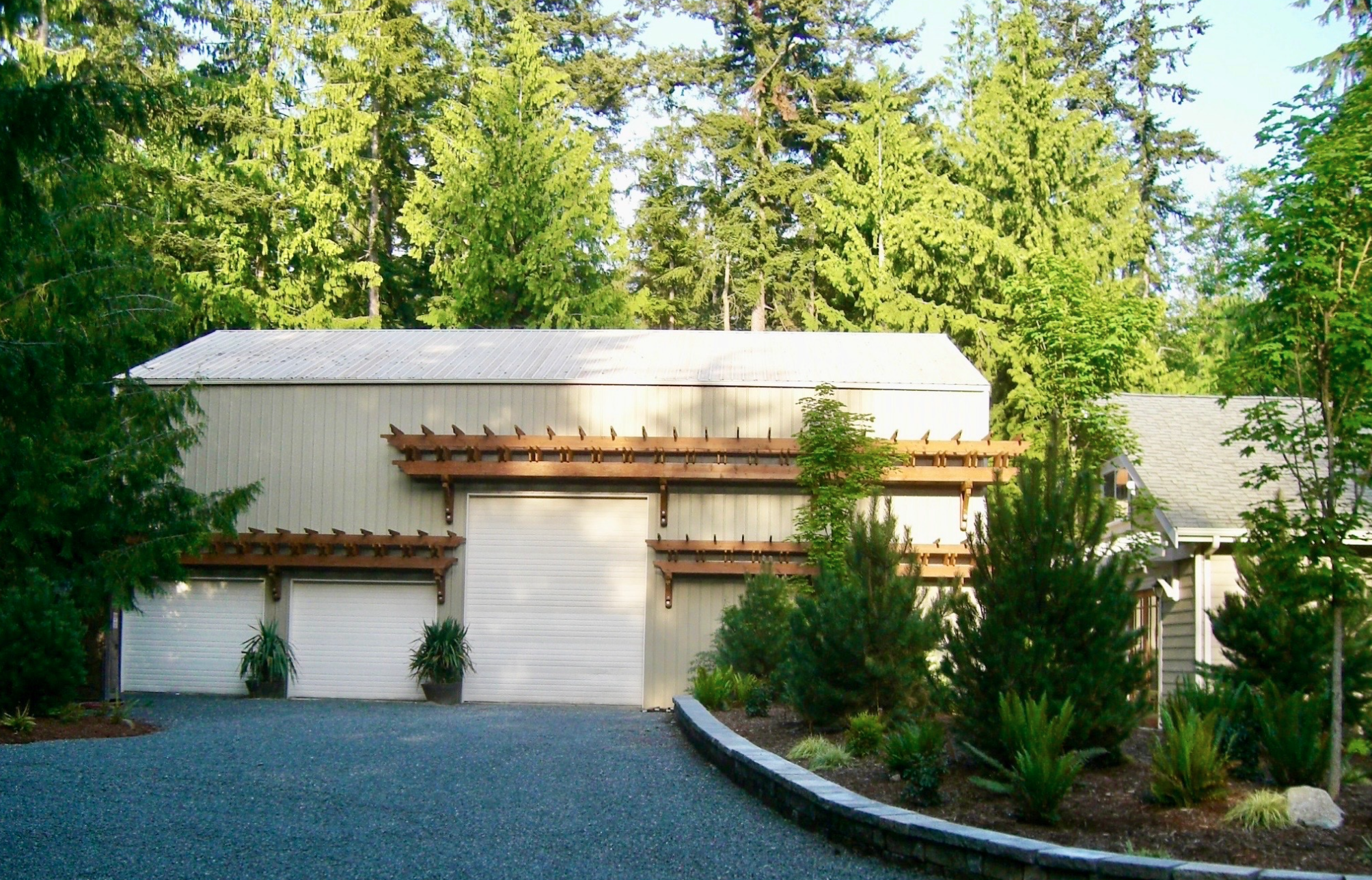 Barn/Shop - AFTER - Paint, Pergolas to grow vines up exterior