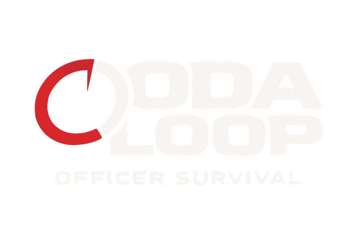 Logo for 'OODA LOOP Officer Survival' featuring a partial red and white circular graphic and bold white text on a black background.