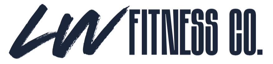 WLW Fitness Co logo with stylized letters and text in dark blue.