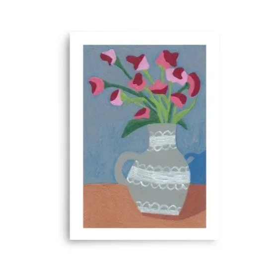 Pink Flowers, Lacy Vase - Poster Print