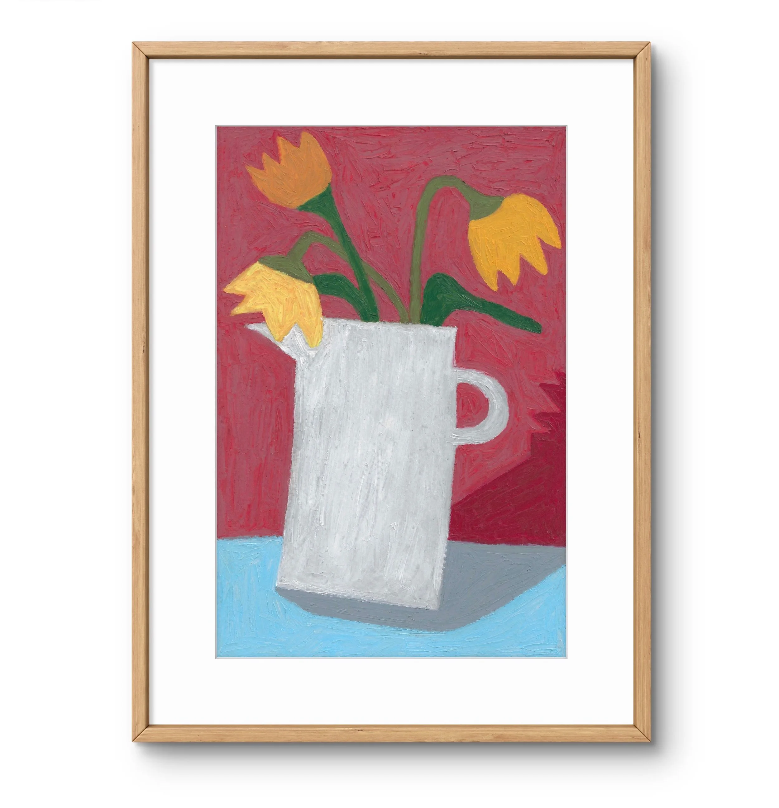 Yellow petals, white mug, 6x9"