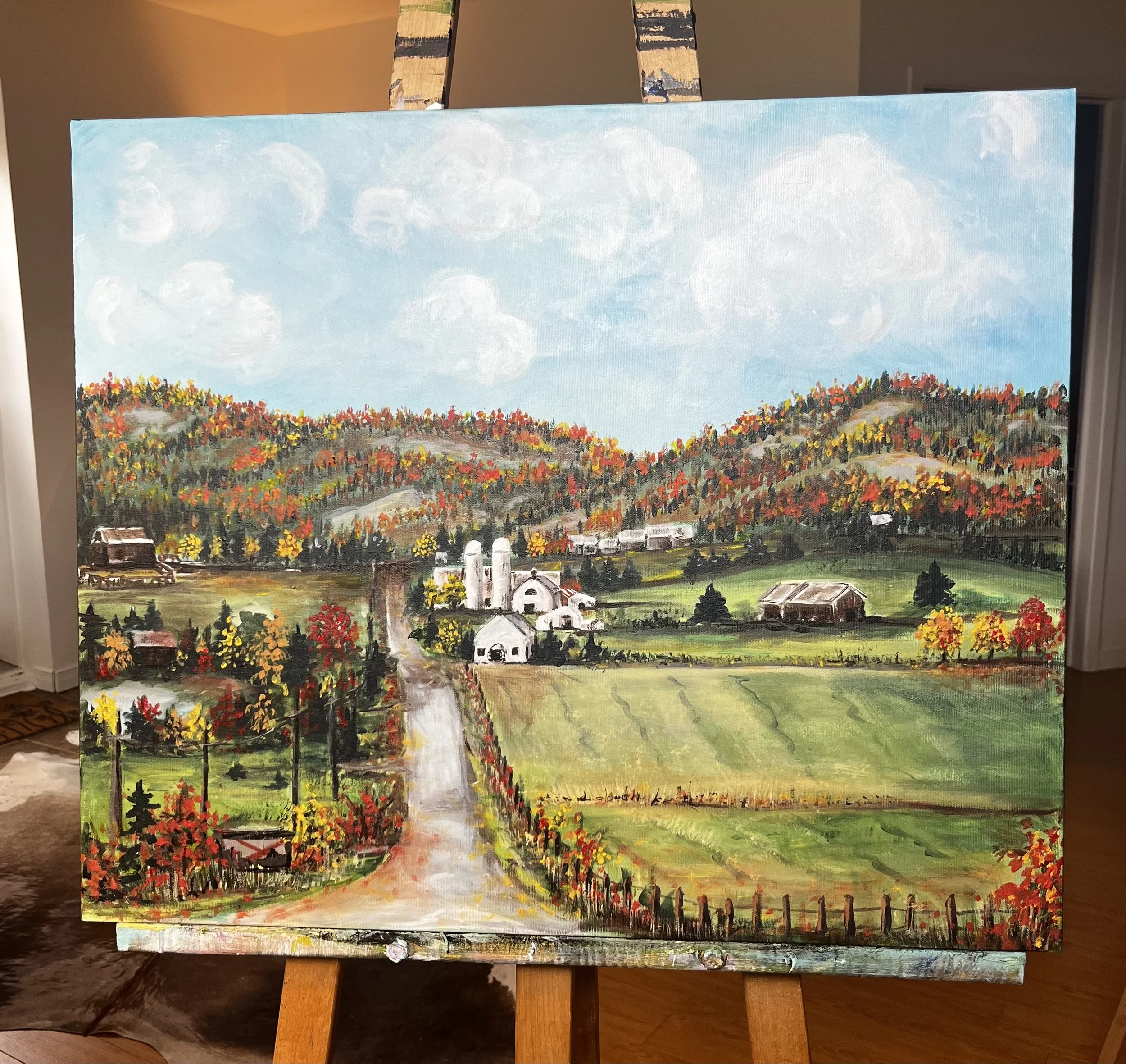 Harrington Valley in the Fall, 2023, acrylic on canvas, 20"x24". Commission.