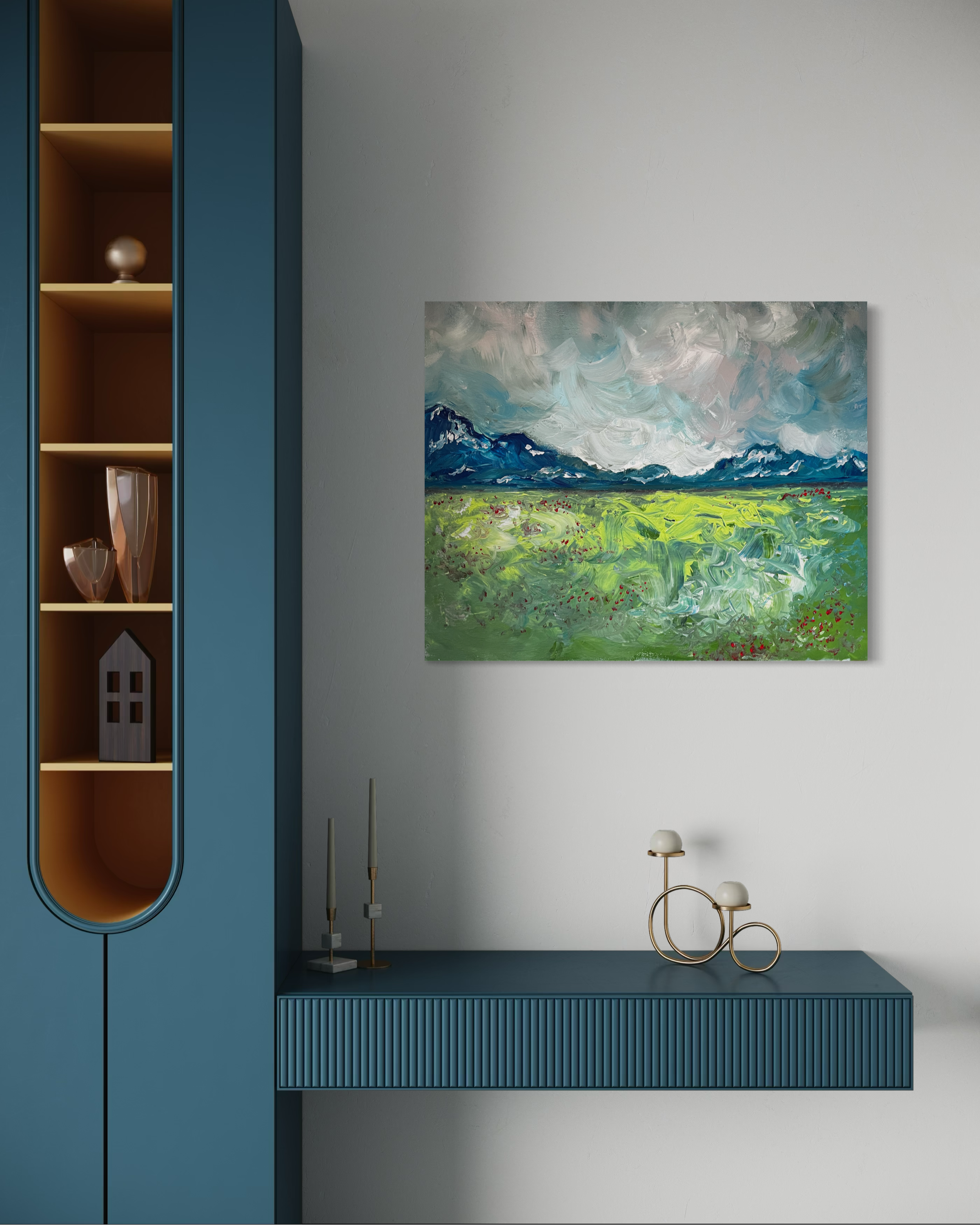 Spring in the Valley, Abstract Landscape. 2023, 16x20, acrylic on canvas.