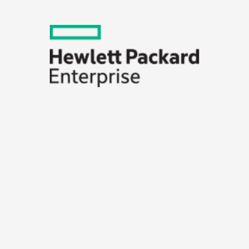 Hewlett Packard Enterprise logo with a teal rectangular outline and black text on a white background.