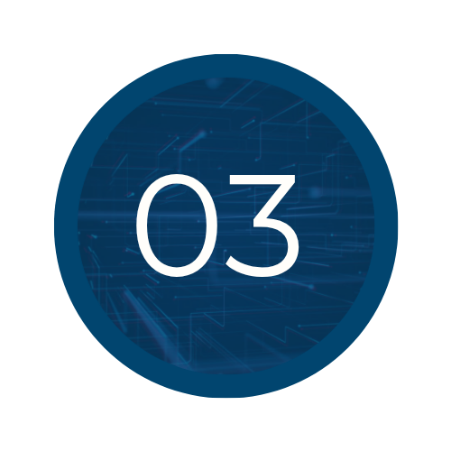 Number 03 inside a digital blue globe with circuit-like patterns, representing technology or data.