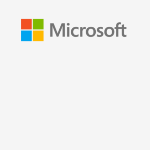 Microsoft logo with colorful squares and the word 'Microsoft' in gray text.
