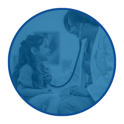 Doctor using a stethoscope on young girl in a medical setting.