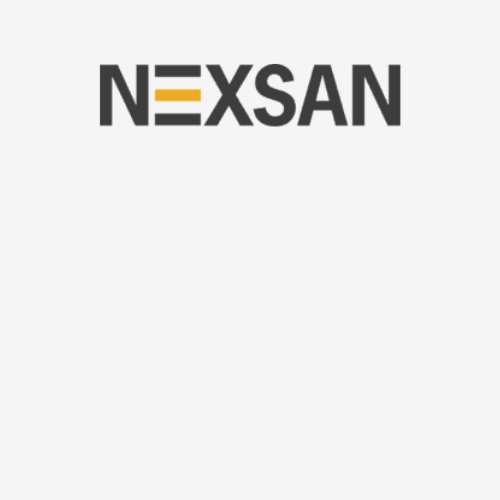 NEXSAN logo in black with three horizontal yellow lines in the letter E.