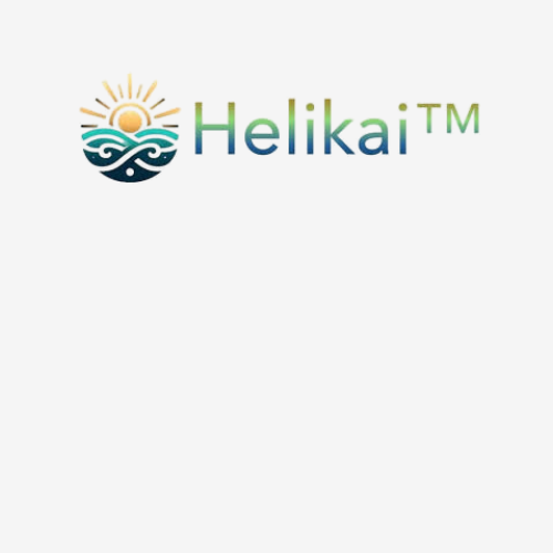Helikai logo with a sun, waves, and the text 'Helikai TM'