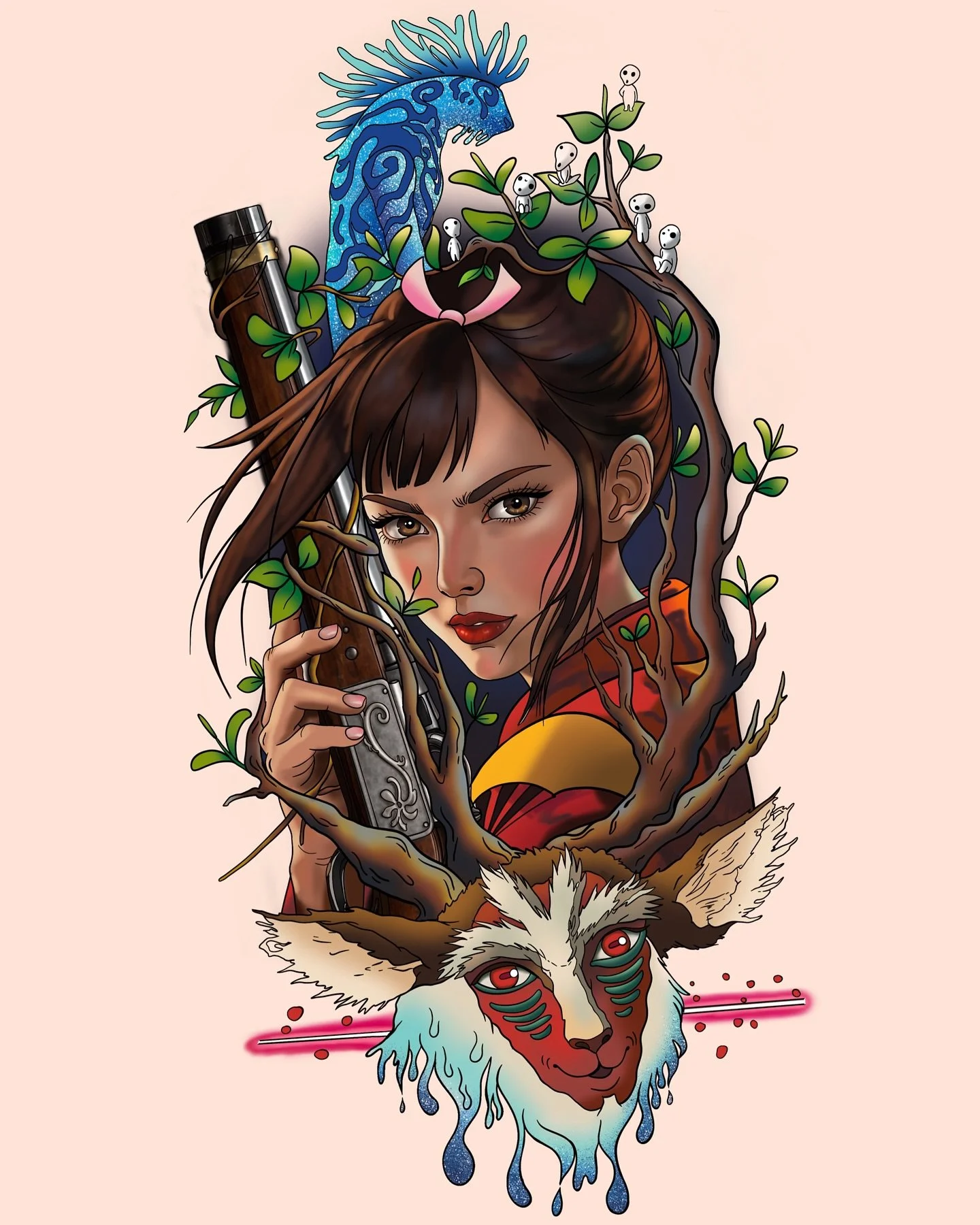 Lady Eboshi , is she the best Villain in all Ghibli movies or what! 
I want to do something like this for a long time, finally got this drawing finished.  Hope she can find a nice forever home. 
Anyone wants a big ass tattoo, DM me ❤️ 

#tattooflash 
