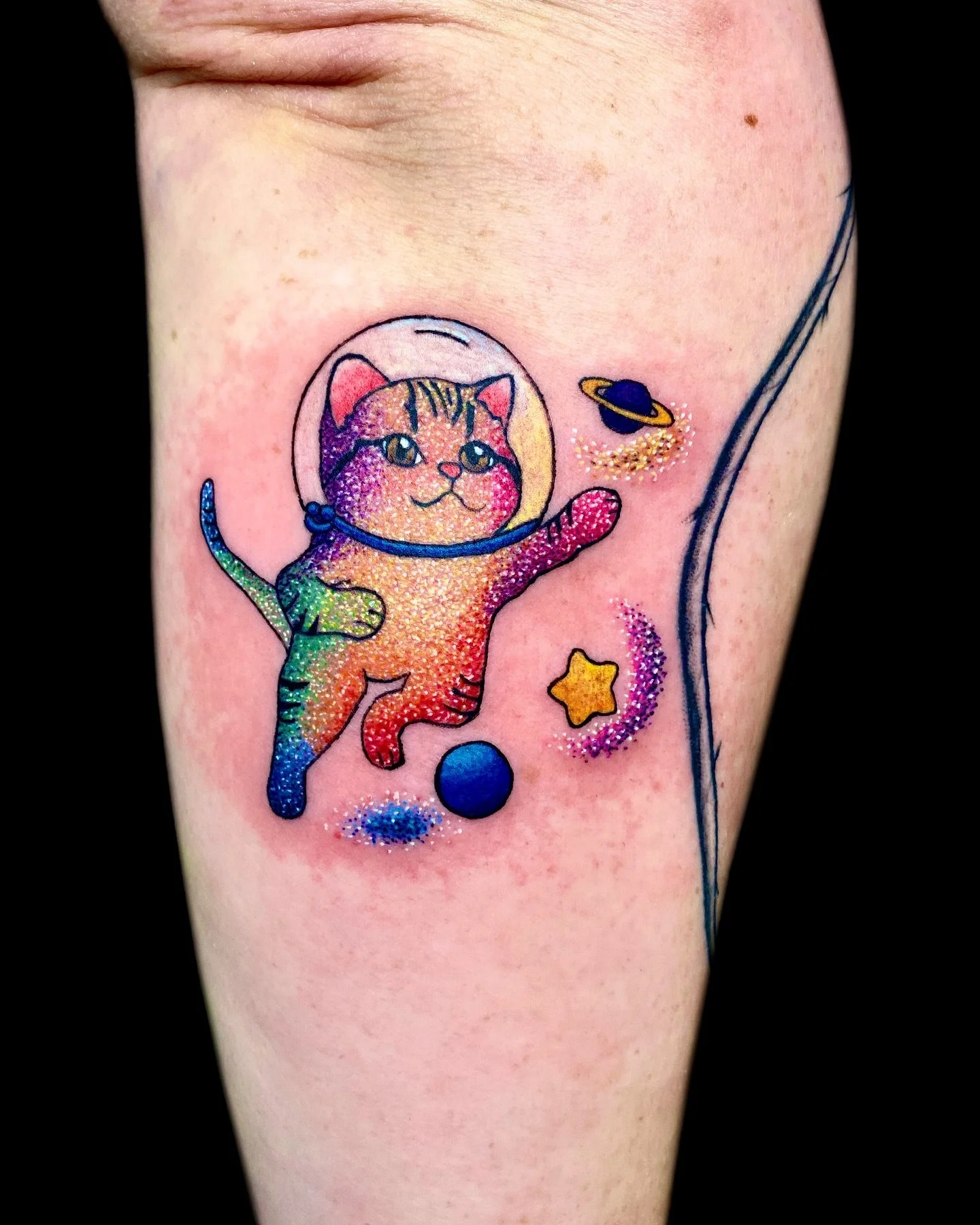 How many cat do you have? Do you have a space cat?  Leave you answer here 😆 
Thank you Casey for the trust! 

#glittertattoo #pdxtattoo #animetattoos #pettattoo #cattattoo #glittertattoos #rainbowtattoo #rainbowcat